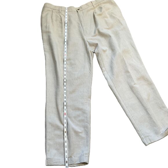 Field Gear Fawn Pleated Button Through Back Pocket Linen Preppy Dress Pants 44 - Picture 6 of 9
